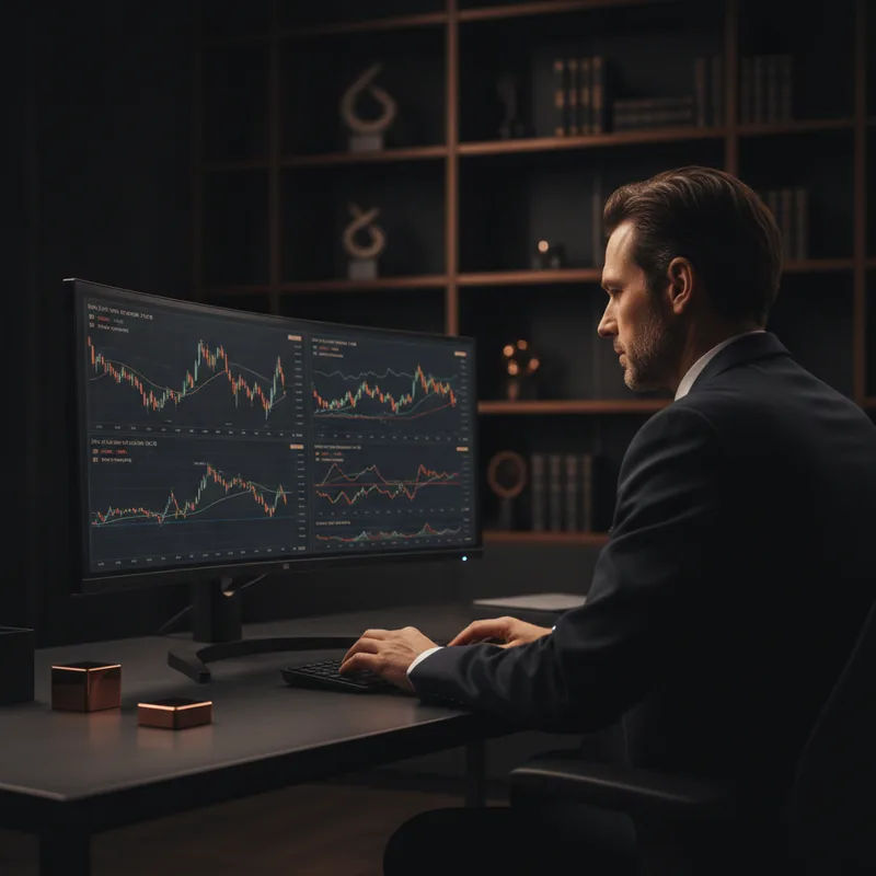 AI-driven market signals dashboard with live trend chart and confidence levels